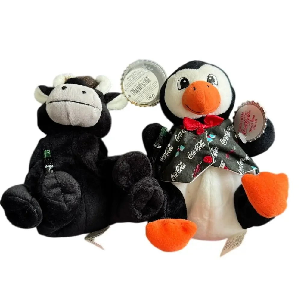 VTG 1998 Coca Cola‎ Toro And Penguin Bean Bag Plush New With Tags Lot of 2
